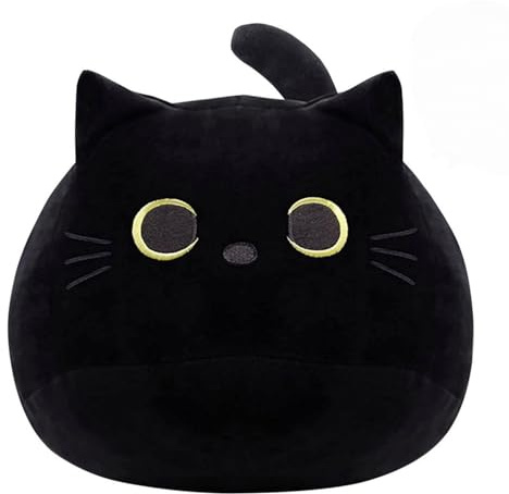 FSRONGXI Black Cat Plush, 20cm Cat Plush Pillow Gifts for Kids Girls | Cat Stuffed Animal, Soft Cute Plushies, Portable Toys for Kids, Machine-Washable