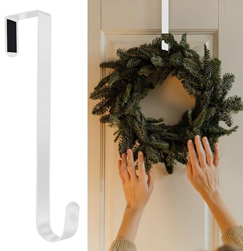 SR ESSENTIALS Wreath Hanger for Front Door, 12 Wreath Door Hanger, Perfect for Halloween, Wedding & Christmas Decorations Over Door Hanger (White)