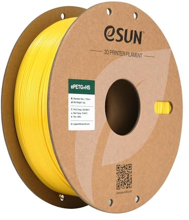 eSUN PETG Filament 1.75mm, PETG+HS Hochgeschwindigkeits 3D Drucker Filament, Maßgenauigkeit +/- 0.03mm, 1KG Spule (2.2 LBS) Schnelligkeit PETG für 3D High Speed Drucker,Einfarbig Gelb