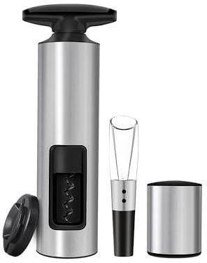 ELMWAY VinoLux Series Manual Wine Opener Set by ELMWAY – Self-Pull Corkscrew with Foil Cutter, Wine Aerator Pourer & Vacuum Stopper, Brushed Stainless Steel Design, Easy to Use & Durable – 4-in-1