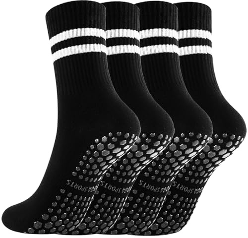 Gendewiner 2 Pairs Black Non Slip Yoga Grip Pilates Socks for Women&Men Anti Slipper Grippy Socks for Ballet, Hospital, Dance, Trampoline, Barre