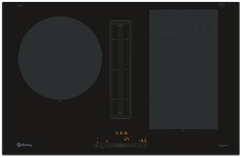 Balay - Placa de Inducción con Extractor Integrado, 80 cm de ancho, 2 Zonas, Flex Inducción, 11 niveles, Zona de 28 cm, Posibilidad de recirculación, Negro, 3EBC989LH