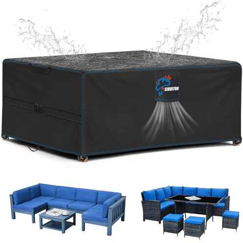 SIRUITON Funda Protectora para Muebles de jardín,Cubierta Impermeable y Resistente al Viento,Tela Oxford 520D Resistente a rasgaduras,Gran Funda para Juegos de terraza,Funda para mesas de Exterior