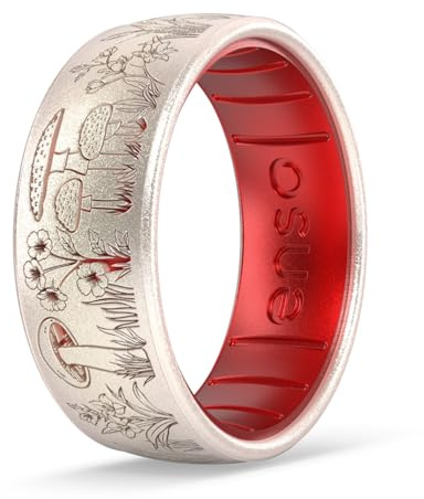Enso Rings Etched Classic Silicone Rings - Garden Party Collection - Comfortable and Flexible Design - Spore Me Some Flowers - Golden Unicorn/Ruby - Size 6