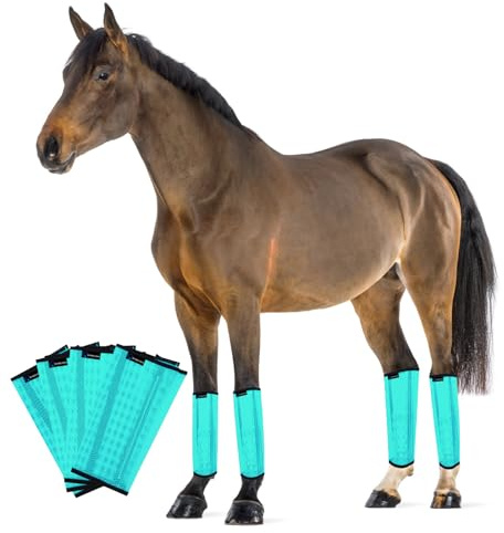 FOXLVDA Pony Fly Boots (Donkey/Mini Horse), Set of 4 - Loose Fitting Design, Breathable, Adjustable & UV Protective with Support Bars for Reduce Stomping & Leg Fatigue, 13hh-14.2hh (Green, Medium)