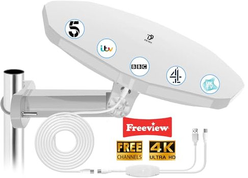 antenne TV exterieure puissante，antenne TNT Exterieur，Antenne TV extérieure, antenne HDTV pour Smart,Long Réception Longue Distance 360°, Compatible avec Portable 4K 1080P et Tous Les