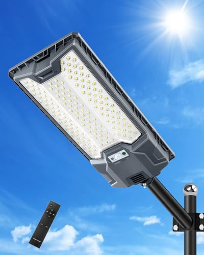 Sararoom Farolas Solares Exteriores, 600W Potente Farola, 6500K Foco LED con Sensor de Movimient - IP65 Impermeable Luz Solar Exterior, Mando a Distancia, Luz de Seguridad para Jardín Patio Garage