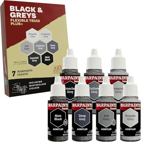 The Army Painter, Warpaints Flexible Triad PLUS+: Black & Greys, 7 x 18 ml acrylic paints - Miniature quality hobby paint for Dungeons and Dragons (DnD) & Warhammer Miniatures