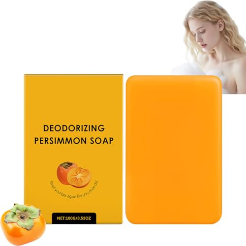 Savon Déodorant au Kaki,Contrôle des Odeurs Corporelles contre l’Odeur de Vieillesse/Nonenal,Nettoyage Doux Visage & Corps,Mousse Hydratante au Glycérine & Beurre de Karité,Pour Hommes & Femmes (1PCS)