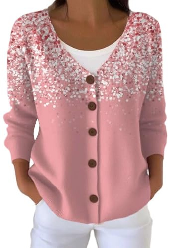 Pull Femme Chic et Elegant Hiver Cardigan Ruban Rose Cancer du Sein Sweat Automne Gilets Manche Longue Cachemire Hiver Pulls en Tricot Leger Grande Taille Sweatshirts Bouton Ouvert Blouson Sweater