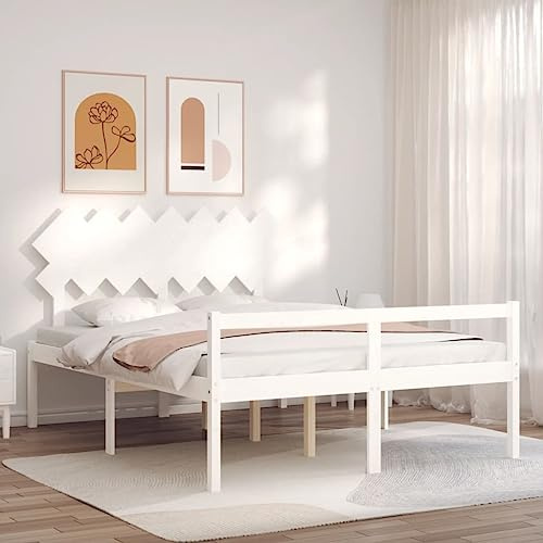 Genérico Cama para Personas Mayores con cabecero Madera Maciza 140x190cm, Camas y somieres Blanco,3195527