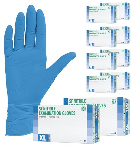 SF Gants nitrile XL bleus – 1000 (10x100) gants jetables, non poudrés, sans latex, résistants, pour la cuisine, l’usage médical, le ménage, la mécanique, le tatouage, la coiffure, l’usage alimentaire
