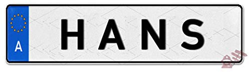 Namensschild zum Selbstgestalten und bedruckt ✓ Individuelles Nummernschild, Aluminium-Schild | Autoschild mit Namen & Spruch selbst gestalten und geprägt | Aluschild ✓ Kfz-Kennzeichen-Schilder ✓