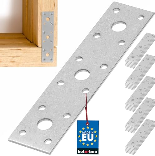 KOTARBAU® Le piastre di giunzione piatta, 145 mm x 40 mm, piastra forata zincata, colore argento, connettore per legno, per interni ed esterni, piastra forata in acciaio (25)