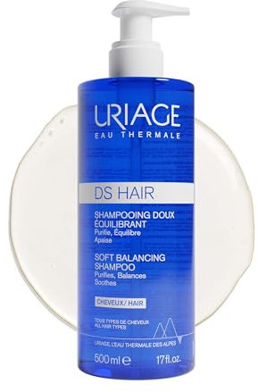Uriage DS Hair Sanft Regulierendes Shampoo mit Edelweiss - Sanft Schäumendes Gel, Fresh & Flora - Reinigt& Beruhigt Tiefenwirksam - Weicheres, Glänzenderes Haar - Seifenfrei - 500ml