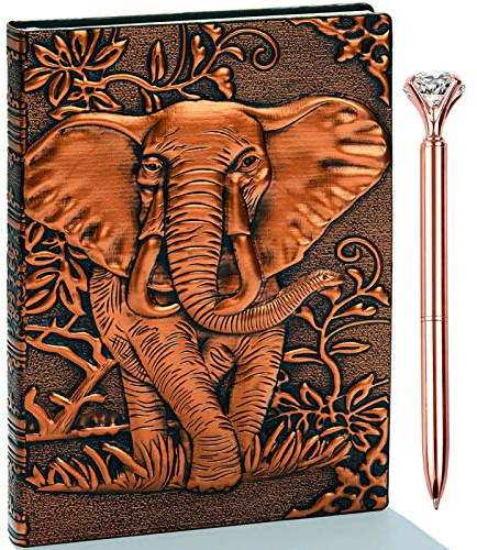 3D Elephant Vintage Leather Journal Writing Notebook with Pen Set,Antique Handmade Leather Daily Notepad Sketchbook,Travel Diary&Notebooks to Write in,Elephant Journal Gift for Men Women