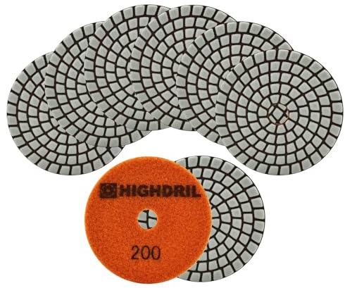 HIGHDRIL Seco Disco Pulido Diamante 8 Piezas - 100mm Grano #200 Almohadilla Pulir Suelo para Abrillantar Mármol Granito Hormigón Piedra