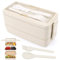 3-Lagen Brotdose Bento-Box für Erwachsene, 4-in-1 Meal prep Boxen mit Gabel und Löffel, 1000-ml Lebensmittel Aufbewahrungsbox für Männer Frauen Schüler Mikrowelle spülmaschinenfest erhältlich (Beige)