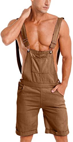 Herren Denim Latzhose Bib Overall Shorts Lose Sommer Workwear Verstellbare Lässige Jeans Kurz Jumpsuit Rompers mit Taschen Sommer Arbeitslatzhosen Loose Fit Latzanzug Jumpsuit