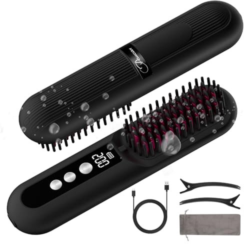 CARER SPARK kabellose Glättbürste 10000mAh, 30s Schnellaufheizung 80 Min. Laufzeit Millionen negativer Ionen Tragbare Mini-Haarbürste für Reisen 9 Temperaturstufen Hitzeschutz-Design Schnelles Styling