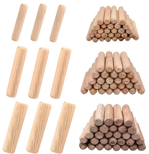 XFentech M6 M8 M10 Wooden Dowels Assorted - 90 Pcs Round Wooden Dowel Hardwood Dowels Pins Solid Wood Plugs Dowel Rods for Furniture Woodwork DIY Crafting