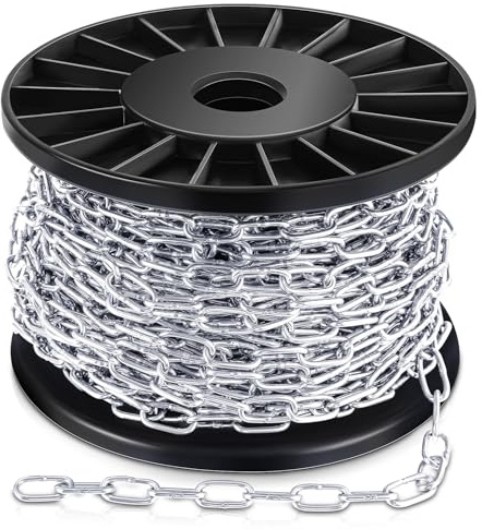 Yaocom Stainless Steel Hanging Chain Light Duty Jack Chain Silver Metal Chain Link Roll Chain Spool Metal Light Fixture Chain Utility Chain for Bird Feeders, Artworks, Flowerpots(3/25 in × 65.6 ft)