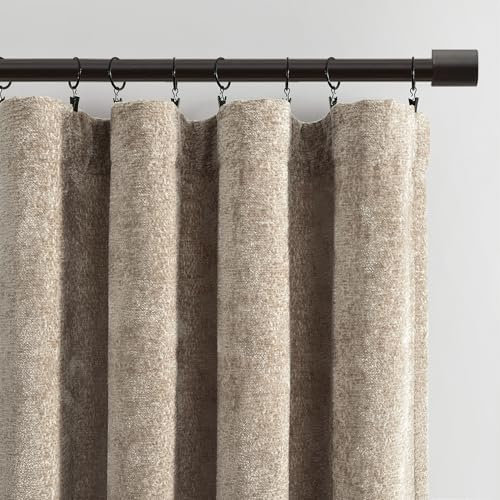 Lush Decor Aspen Luxury Velvet Chenille Light Filtering Window Curtain Panel Single 52 W x 84 L Neutral - Drapes - Velvet Curtains for Living Room