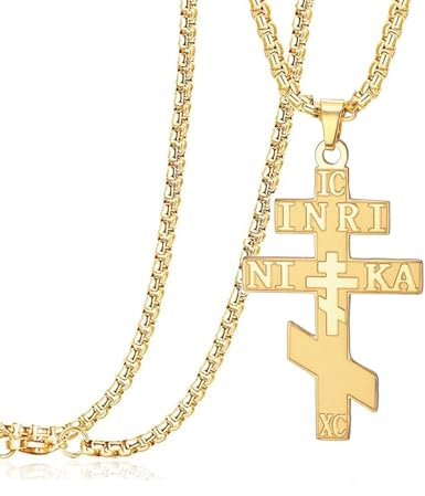 EUEAVAN Collier croix orthodoxe russe IC XC NIKA Croix orientale Pendentif Jésus-Christ Amulette grecque byzantine Bijoux religieux rétro chrétiens Cadeau catholique (or 1)