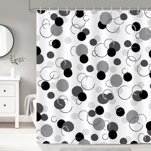Dazzlewall Schwarz Weiße Punkte Duschvorhang 180x180cm, Geometrisch Moderner Badezimmer Vorhang Wasserdicht Schimmelresistent Polyesterstoff mit 12 Haken