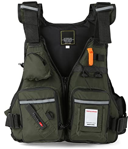 Meenoutt Fly Fishing Vest, Lightweight Breathable Fishing Jacket for Sailing Boating Kayak Bass Fishing (Army Green)