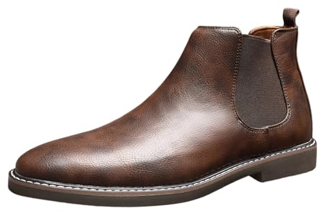 Generisch Elegant Riding Ankle Boots Men's Casual Slip On Leather Ankle Boots Men's Boots Non-Slip Ankle Boots Comfort Shoes with Round Toe Warm Winter Casual Shoes, brown, 7 UK