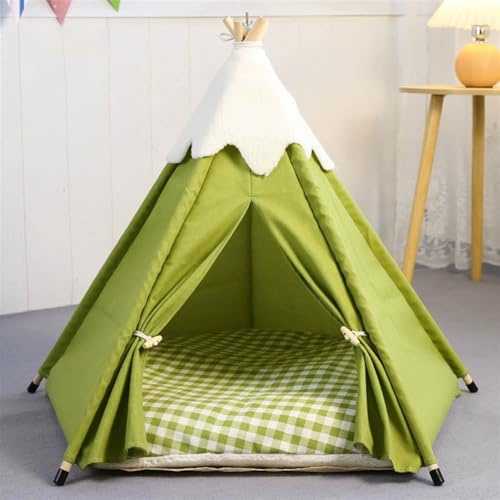 GIBZ Tienda Tipi para Mascotas con Cojín Extraíble Bonita Casa para Perros Lavable Suave Cama de Peluche Gatos para Interior, Verde, S