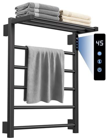 YACVCL Electric Heated Towel Rail for Bathroom, Electric Hot Towel Warmer 5 Bars with 24hr Timer Matte Black Stainless Steel Wall Mounted Towel Radiator H620mm W500mm