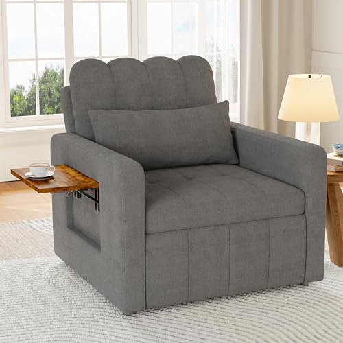 Sovstol med sängfunktion, bäddsoffa med sänglåda, justerbara stolar med kudde och väska, hopfällbar bricka, enkel soffa, fåtölj, modern för vardagsrum, lägenhet (grå, 108 x 85 x 86 cm)