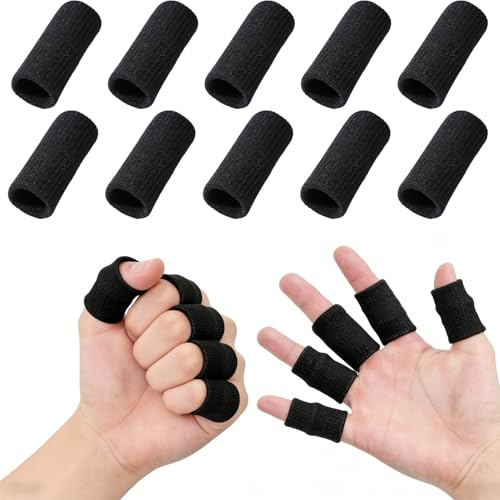 hankousi 10Pcs Finger Sleeves, Compression Support & Arthritis Splints Breathable Finger Protectors for Sports & Daily Use (Black)