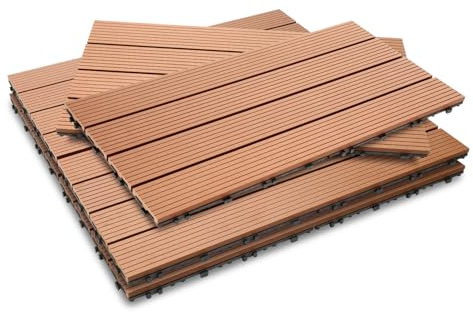 Jaxguom 6 stycken WPC terrassplattor, 30 x 60 cm WPC-plattor, trädgårdskakel med klicksystem, terrassbrädor, balkongplattor, klickplattor, terrassbrädor, vattentäta för terrass, för 1 m² brun