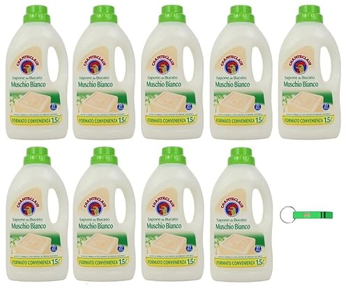 Chanteclair Sapone da Bucato Lot de 9 savons à lessive Musc blanc Idéal pour le nettoyage en douceur des tissus 27 lavages 1500 ml + porte-clés Beni Culinari