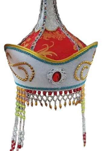Greabuy Traditionell mongolisk etnisk hatt kostym rekvisita huvudbonad för folkdans scenparader och speciella tillfällen etnisk scenshow hatt