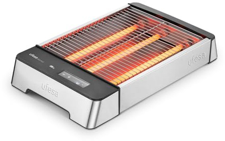 Ufesa Tostador Plano Kamut, 1000W con 3 Resistencias, Tostador Horizontal de Acero Inoxidable, Tamaño XL para 4 Rebanadas, 6 Niveles, Pantalla Táctil, Recalentar y Descongelar, Bandeja Recogemigas
