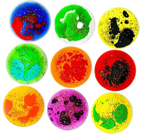 Gralara Set di 9 Giocattoli in Gel Liquido, Tappetino Terapeutico per Bambini in TPU Resistente per Favorire La Concentrazione E L'area Giochi, 15x15 Cm