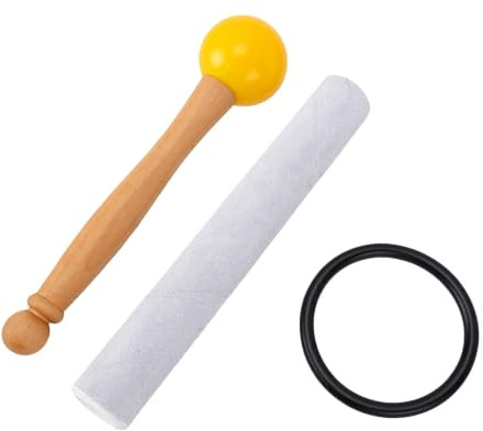 CHICIRIS Klangskålshammare 20 Cm, Gummihuvud med Fårskinnsslagare och O-ring för Kristallklangskålar och Tibetanska Skålar (Gul)