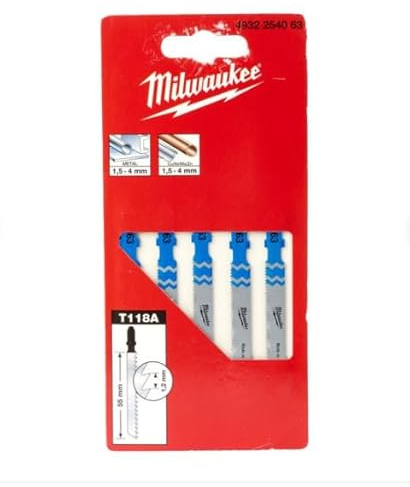 Milwaukee MIL2254063 tradicional corte de metales Jigsaw Hojas Pack de 5 T118A