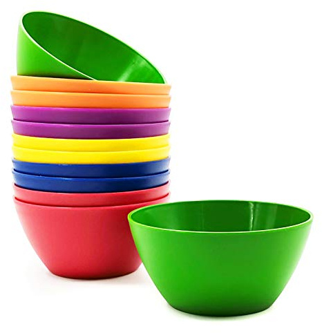 KX-WARE Plastic Bowls set of 12 - Unbreakable and Reusable 6-inch Plastic Cereal/Soup/Salad Bowls Multicolor | Microwave/Dishwasher Safe, BPA Free