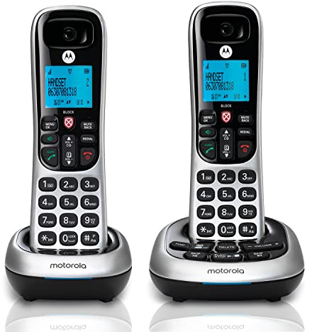 Motorola CD4012 DECT 6.0 Cordless Phone with Answering Machine and Call Block, Silver/Black, 2 Handsets