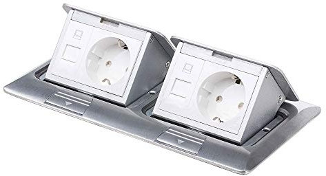 Einbausteckdose Fußbodensteckdose Steckdose Edelstahl für Boden & Wand versenkbar überfahrbar (2 x Steckdose 2 x Netzwerk eckig)