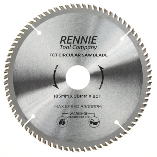 185mm x 80T TCT Saw Blade x 30mm Bore. Fits Evolution Bosch Makita Ryobi Dewalt Circular Saws etc. 185mm Circular Saw Blade For Fine Cuts + 25mm/20mm/16mm Bore Reduction Rings, Fits 190mm Circular Saw