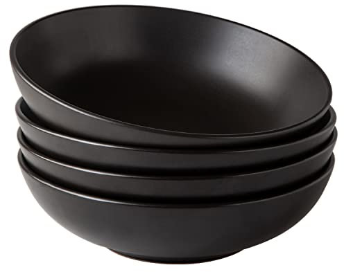 AmorArc 8.75‘’ Large Pasta Bowls, 42 ounce Deep Stoneware Bowls Set of 4 for Kitchen, Wide Bowl for Pasta/Salad/Fruit/Oatmeal/Soup, Microwave&Dishwasher Safe-Matte Black
