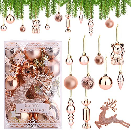 30 Pcs Christmas Baubles Rose Gold Christmas Ball Ornaments Shatterproof Christmas Balls 3cm 4cm 6cm Christmas Tree Decorations Baubles Christmas Hanging Ball for Festival Wedding Party Decoration