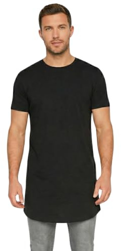 Athletic Sportswear T-Shirt Longline Homme - Coton Extensible - Manches Courtes - Coupe Longue Pour Hommes Grands - Tailles S à 5XL (UK, Alpha, M, Regular, Tall, Black)