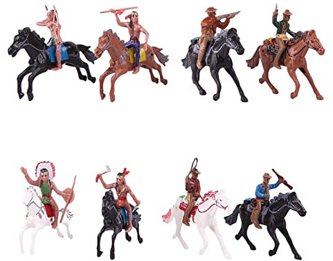Amagogo Set mit 8 Western Cowboy Figuren, Indianer Modell Actionfiguren, Reitfiguren Figuren Spielset